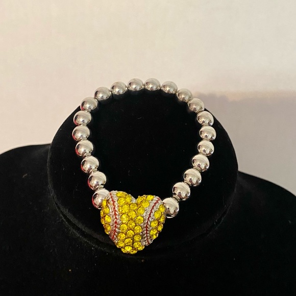 Silver Ball Bracelet w/Yellow Heart Shape Baseball ⚾️💛 - Picture 4 of 4